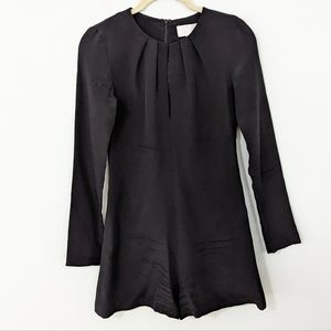 Alexis 100% Silk Pleated Keyhole Neckline Romper Shorts Long Sleeve Black XS.
